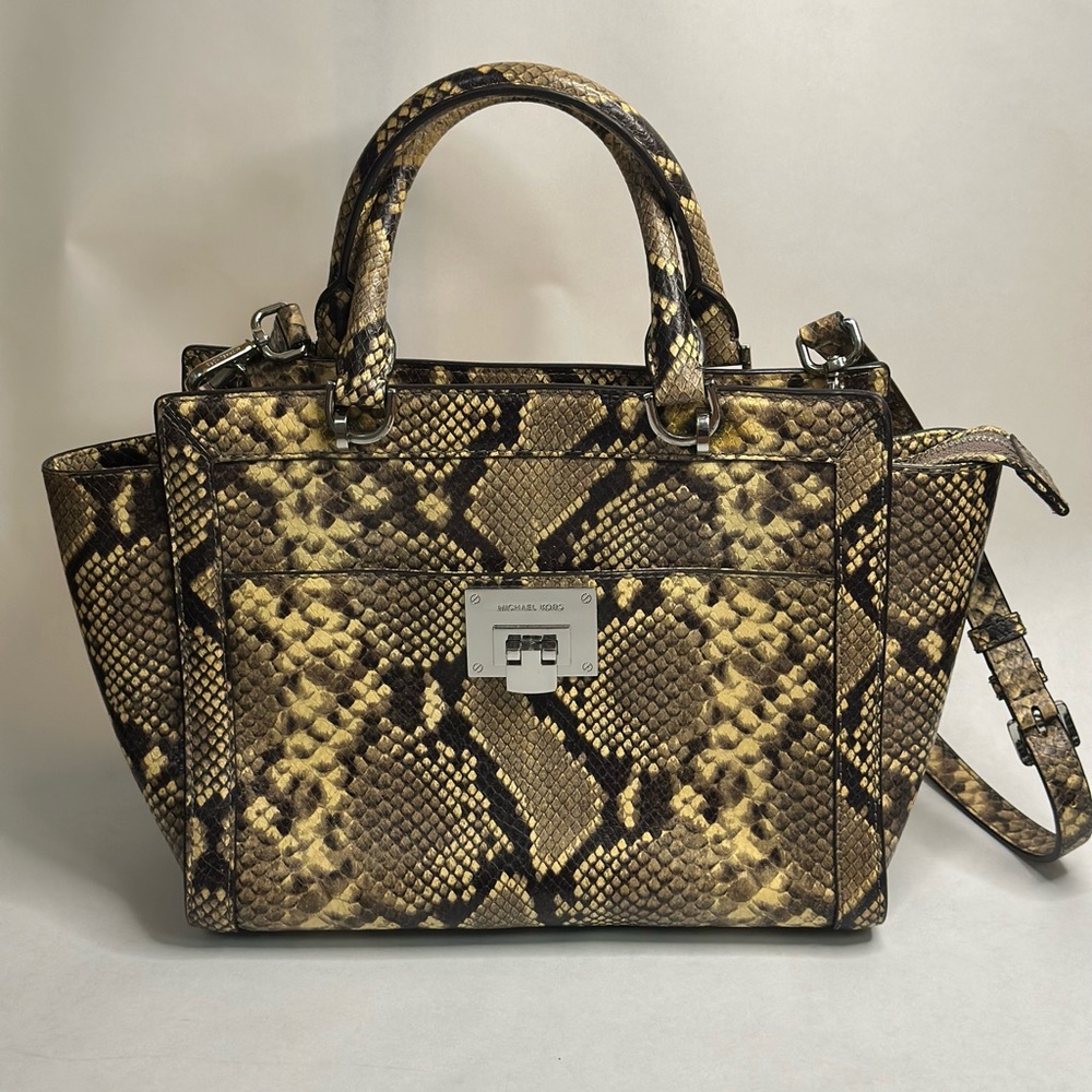 Michael Kors Tina Python Snake Embossed Satchel - image 1